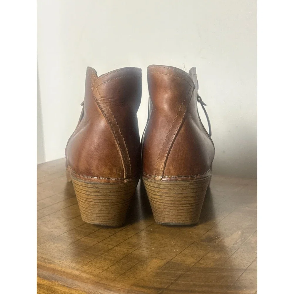 Dansko Women’s 38 Brown Leather Ankle Boots Booties Chunky Heel Comfort